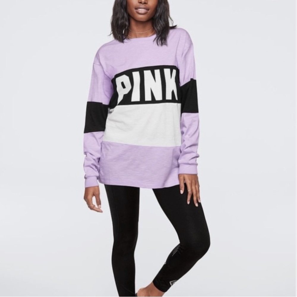 PINK Victoria's Secret Lavender and Black Colorblock Sweatshirt